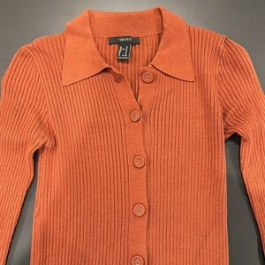 Forever 21 Orange Ribbed Button Dress